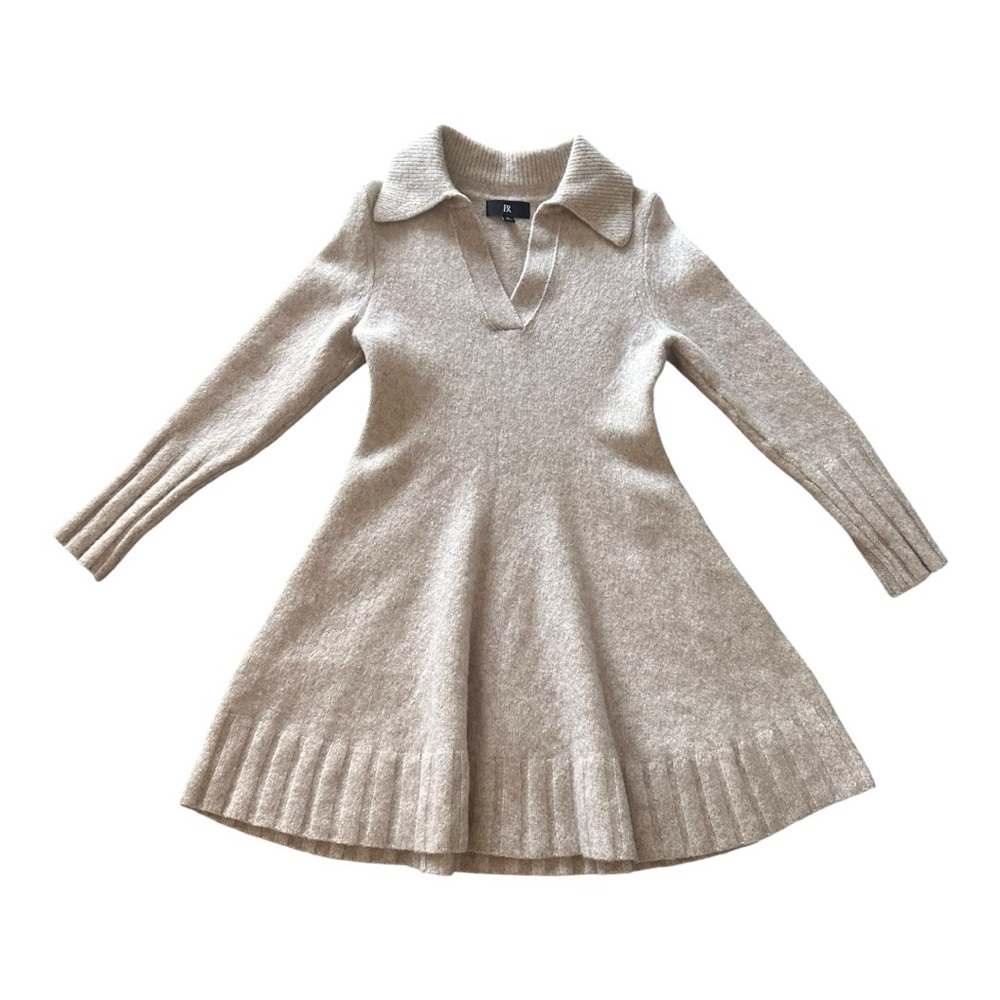 Banana Republic Sweater Dress L | Wool-Blend Collared Taupe Long Sleeve